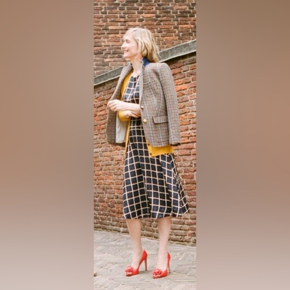 J. Crew A-line dress in silk-twill windowpane print - Picture 6 of 6